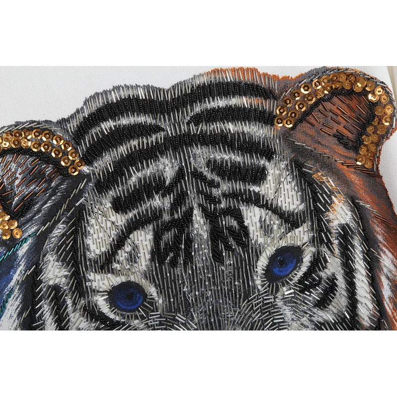 

Fashion Red White Black Gray Knitted Set Women Tracksuits Loose Beading Tiger Pattern Pullover Sweater Long Pants Outfits Female