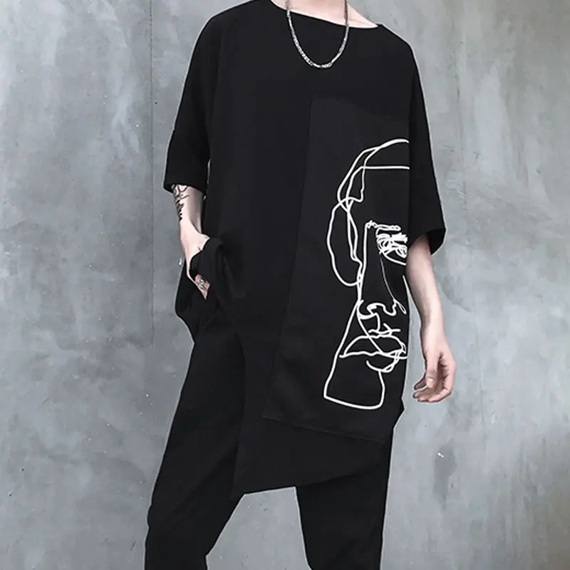 

XITAO Print Pattern Tshirt Fashion New Women Irregular 2021 Spring Autumn Black Goddess Fan Casual Minority Loose Tee XJ4823