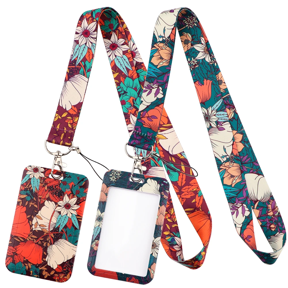 

JF1363 Rose Flower Lanyard ID Badge Holder Key Neck Strap Lanyards ID Badge Card Holder Keychain Cellphone Strap Gift