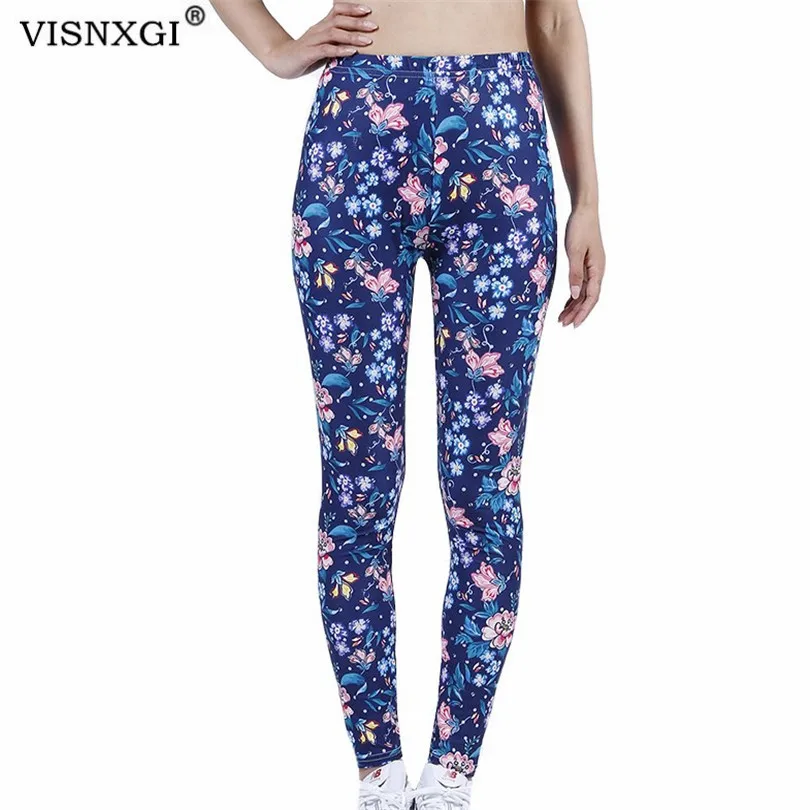 

VISNXGI Women High Waist Fitness Sport Leggings Push Up Workout Leaf Flower Elastic Knitted Polyester Ankle-Length Gym Clothings