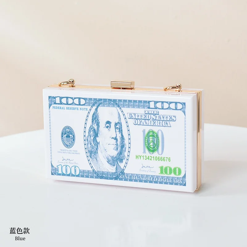 

Money Clutch Rhinestone Purse 100 Dollars Stack of Cash Evening Handbags Shoulder Wedding Dinner Bag 4 Color