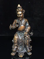 9chinese folk collection old bronze lacquer cinnabar guan yu kuan wu caishen sitting enshrine the buddha ornaments town house