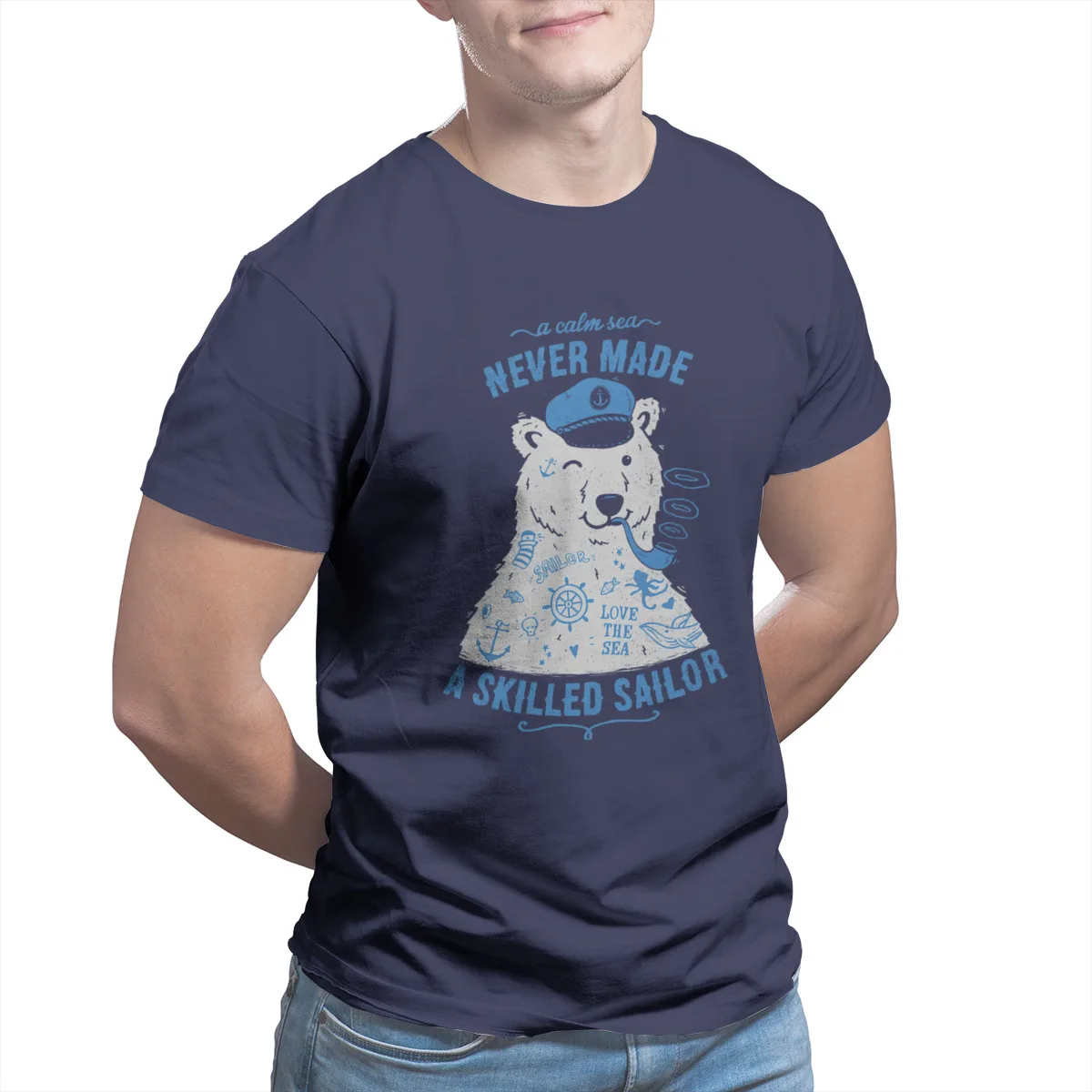 

Men's T-shirt Sailor Tattooed Bear Print Punk Oversized Tshirts 49188