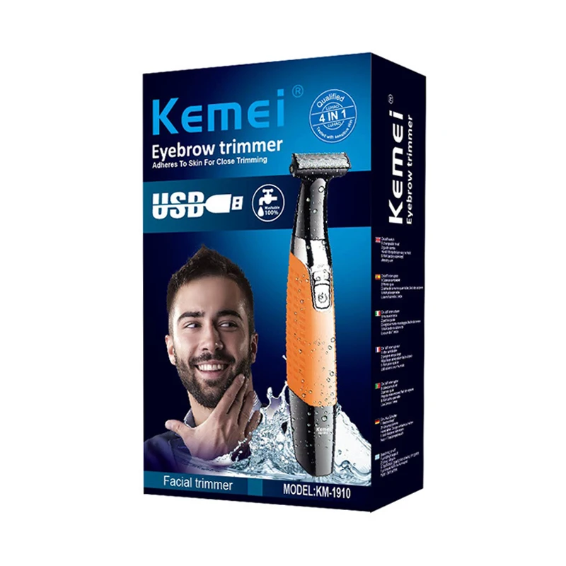 with box Kemei, профессиональная электробритва, USB перезаряжаемая бритва, триммер для бороды, Мужская Беспроводная Бритва, триммер для тела, мужской станок для бритья 40D - Цвет: with box