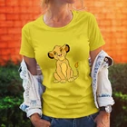 Женская футболка с принтом Simba, летние новые товары, верхняя одежда с рисунком Disney The Lion King, модная футболка с принтом, женская