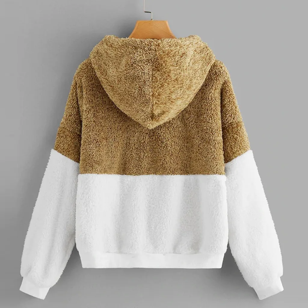 New clothing Fashion Pullovers Women Hoodies Fluffy Color Block Long Sleeve Patchwork Sweatershirts Tops толстовка женская LS*B