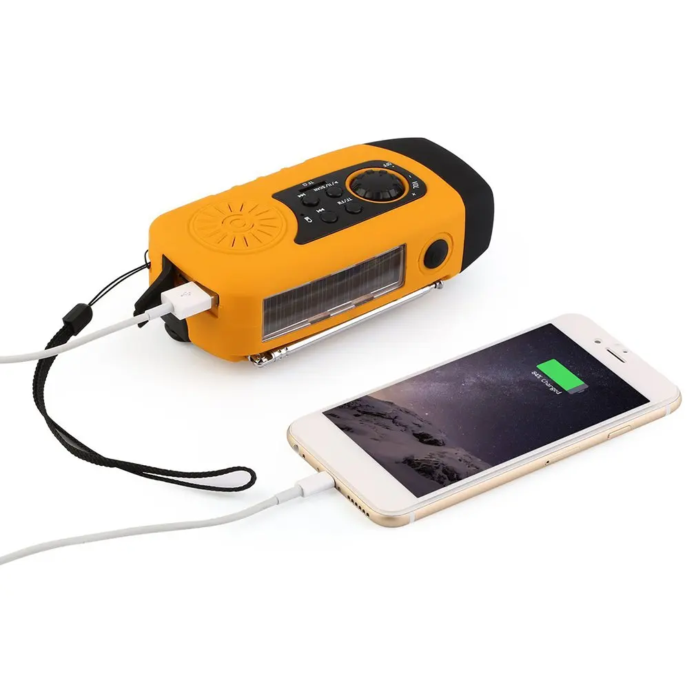 Солнечная рукоятка ручной фонарик лампа для чтения FM 87MHz до 108MHz радио и 2000mAh банк