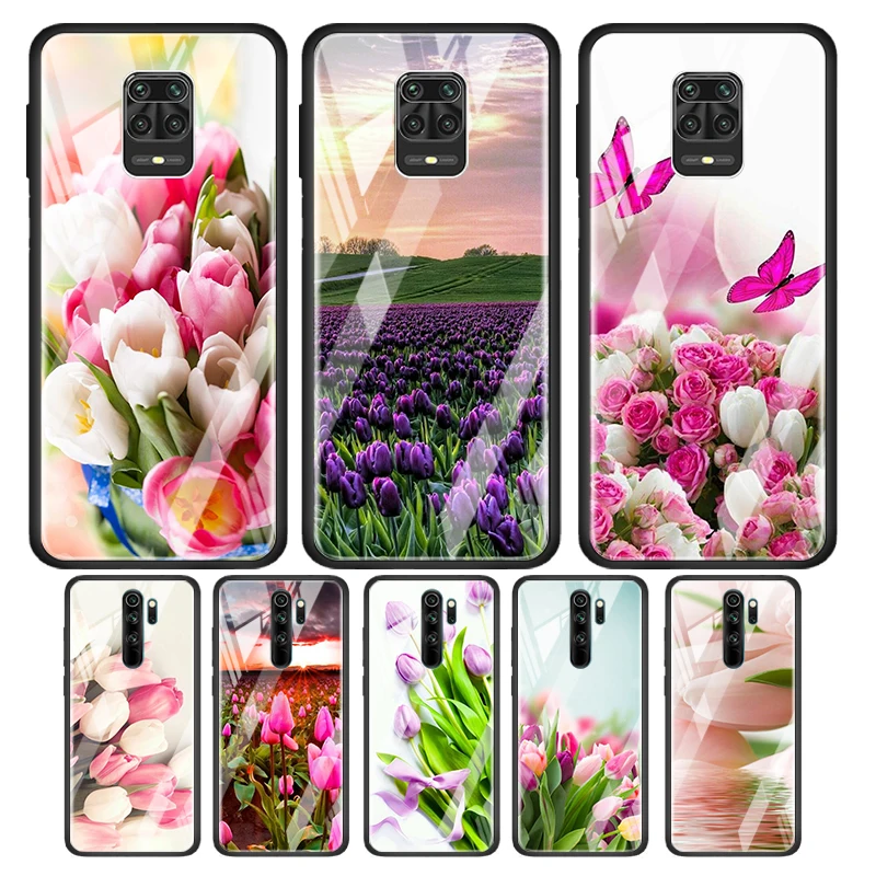 

Tulip Flower Colorful Tempered Glass Cover For Xiaomi Redmi Note 10 10S 9 9T 9S 8T 8 9A 9C 8A 7 Pro Max Phone Case