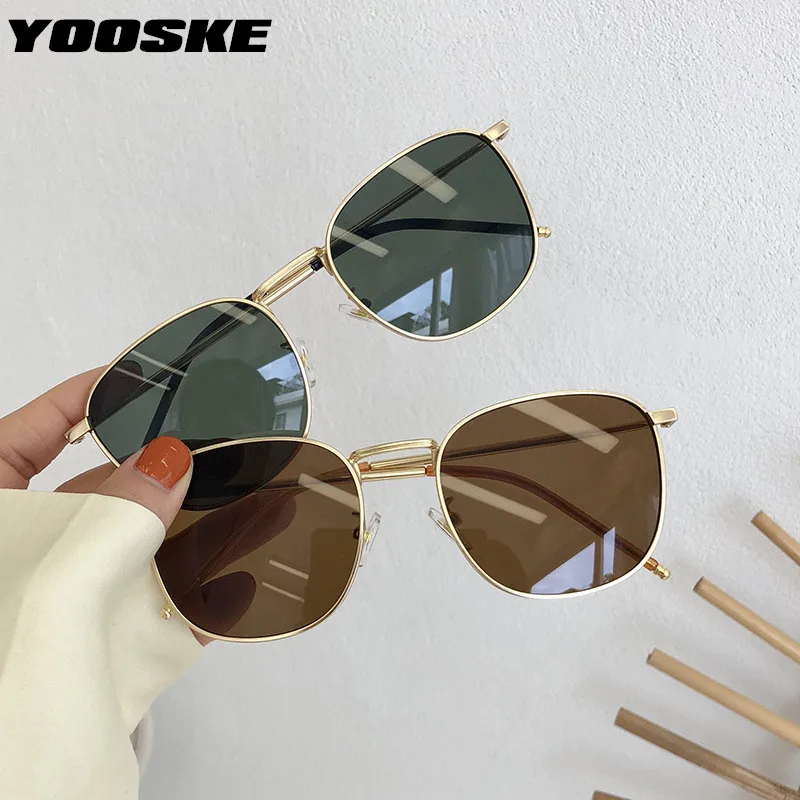 Yooske Fashion 90s Sunglasses Vintage Brand Designer Square Metal Sun Glasses For Women And Men