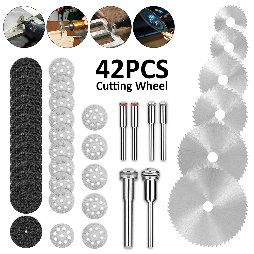 

42Pcs Rotary Tool Accessories Cutting Wheels Set Diamond Cutting Wheels Resin Cutting Off Wheels HSS Circular Saw Blades