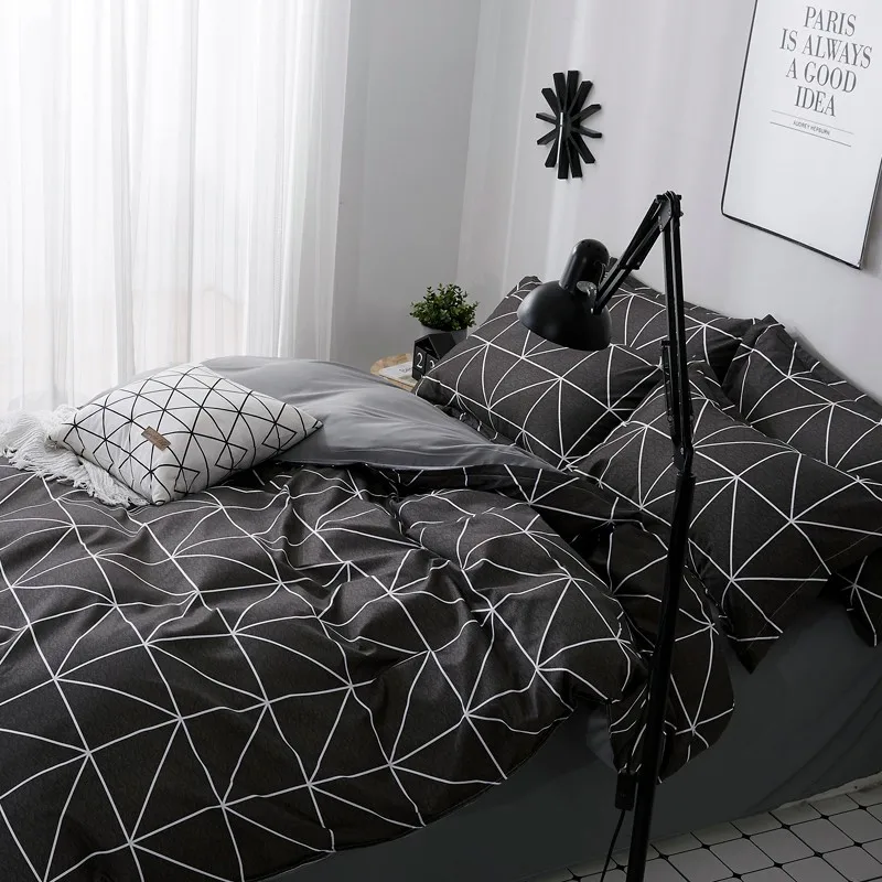 Jeefttby домашний текстиль Черная решетка геометрический узор комплекты