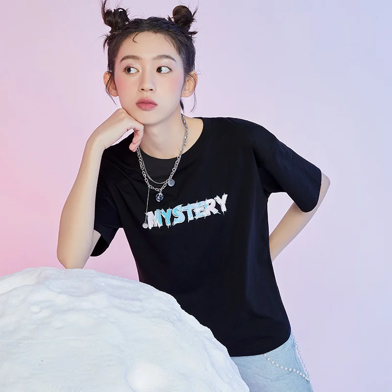 

Футболка SEMIR женская с коротким рукавом, универсальная одежда, укороченный топ с круглым вырезом, хлопковая рубашка в стиле Ins, новый дизайн, ...