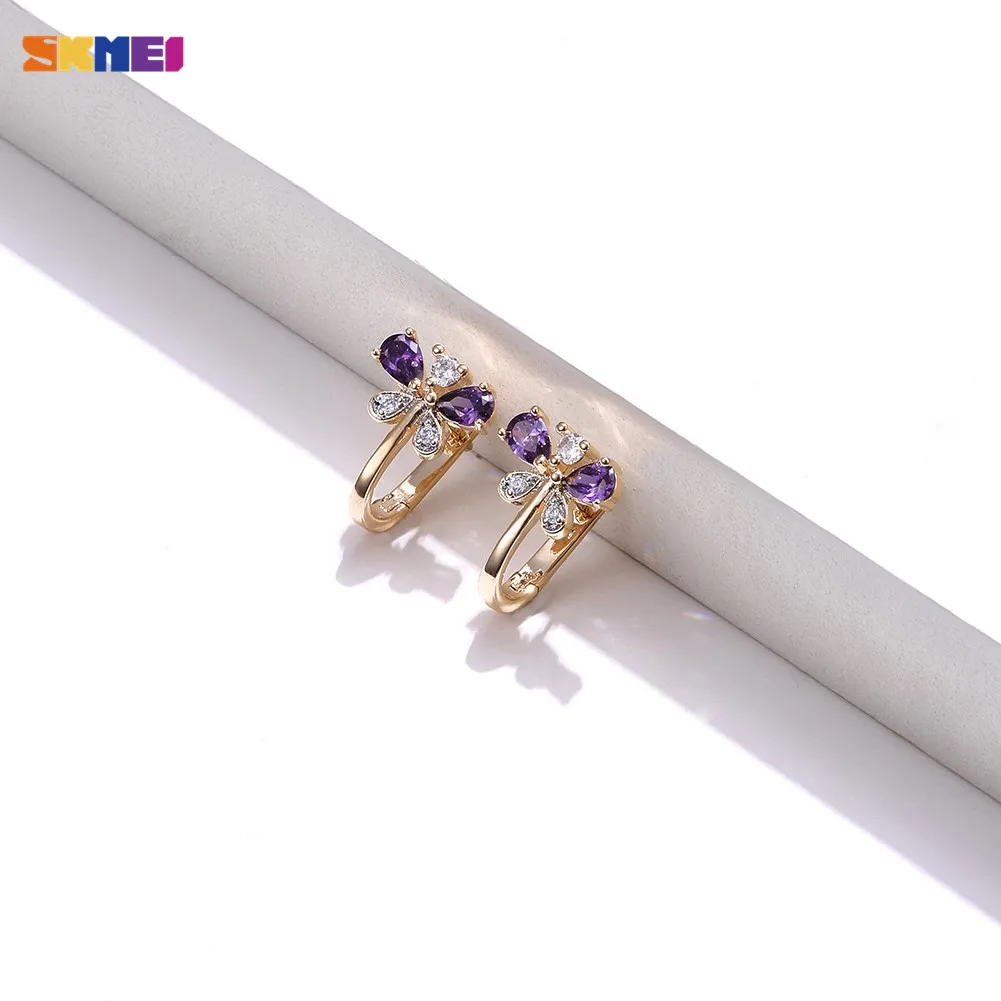 

SKMEI KZCE295 Fashion Butterfly Clip Rhinestone Hoop Earrings Ladies Clip Earrings For Women Female Girl Party Jewelry