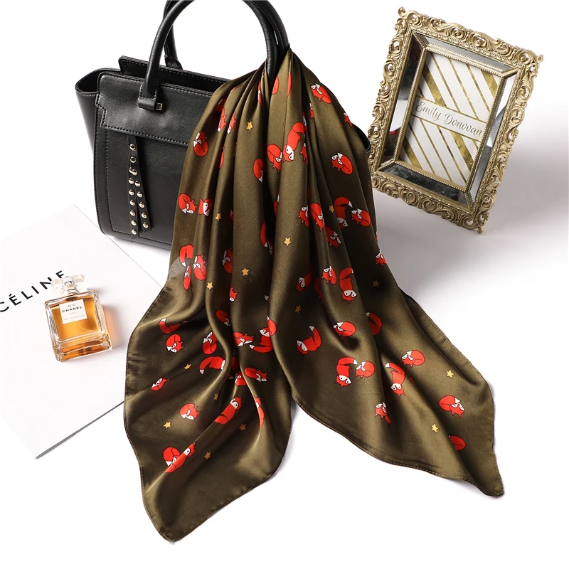 2020 Модный Шелковый шарф женский шейный платок с животным принтом лисы для офиса