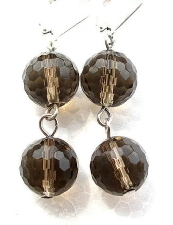 LiiJi уникальные натуральные граненные дымчатые серьги с серебряным покрытием|dangle
