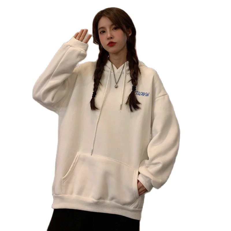 

Hoodie Women Plus Velvet Thick Pocket Tops 2020 Winter Korean Sweet Behind Bear Loose Sweatshirt Schoolgirl Y2K Streetwear