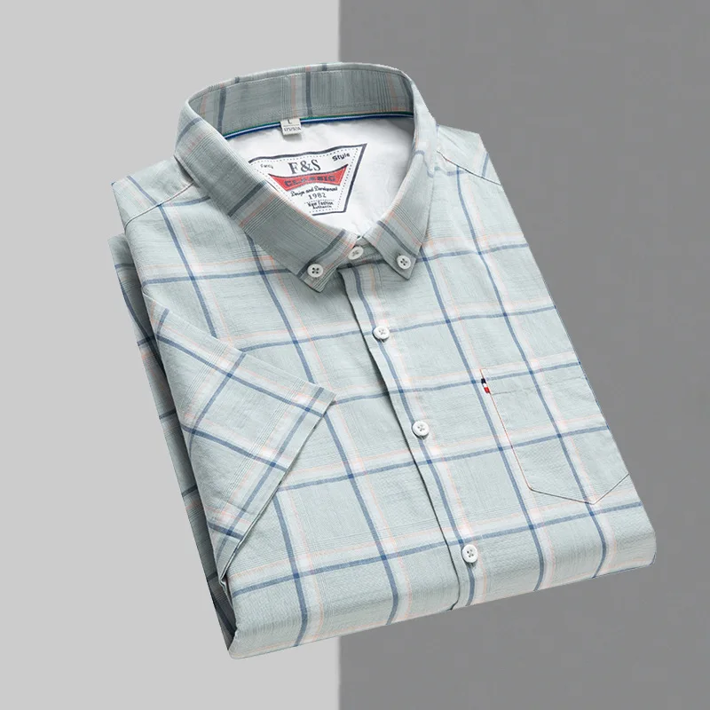 

Fattening men's Cotton Short Sleeve Shirt fat man large loose casual thin Plaid half sleeve shirt