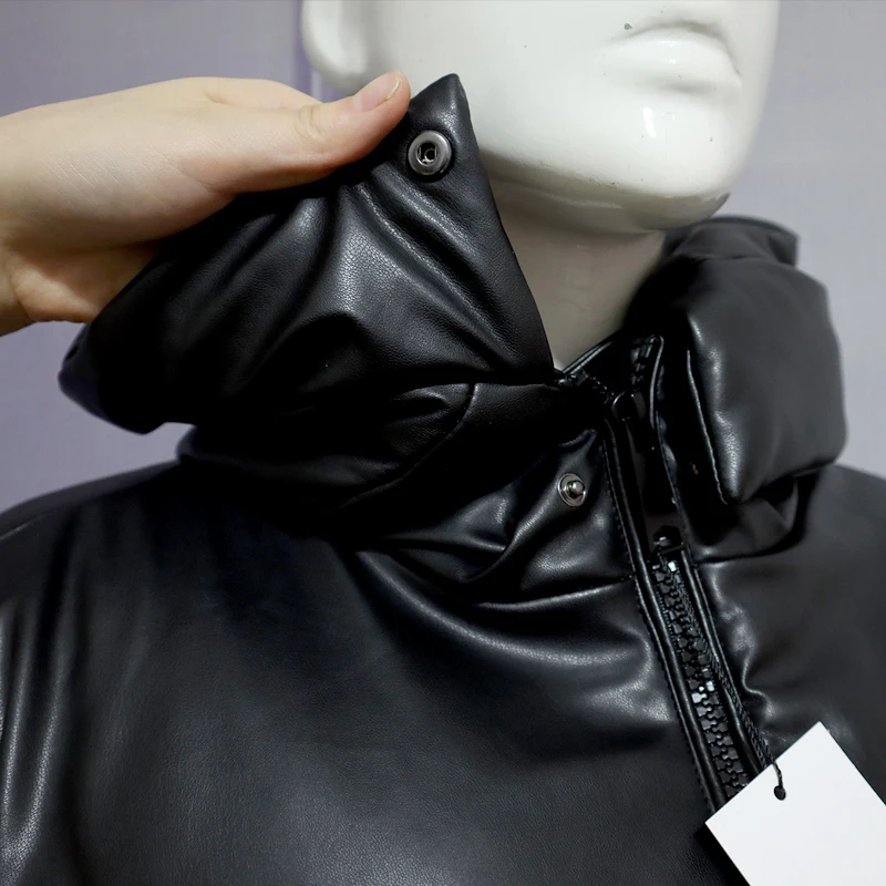 Худи женское утепленное из искусственной кожи толстая парка на молнии длинная