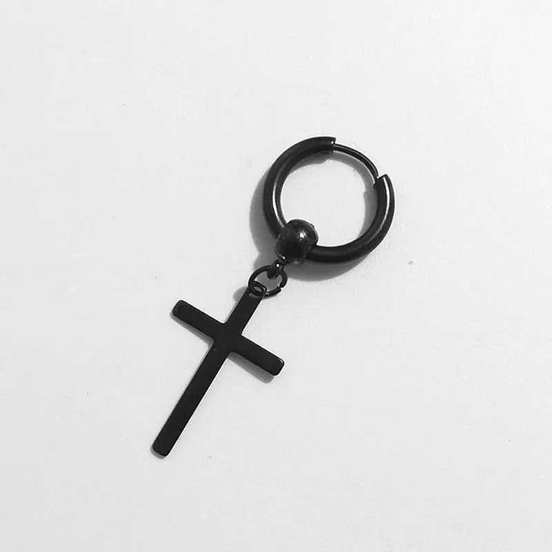 

4Pcs Black Stainless Steel Ear Ring Retro Cross Leaf Chain Earrings Set for Women Men Jewelry Decorative Accessories