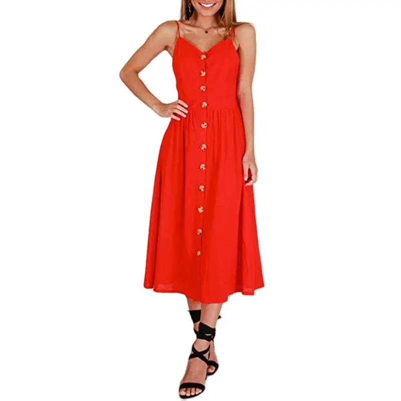 

summer V-neck backless flower summer beach dress women's white Boho stripe button sunflower Daisy pineapple party MIDI2021