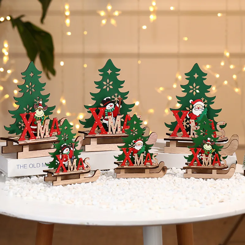 

Wooden Christmas Tree Ornaments Santa Claus DIY Crafts Christmas Decoration for Home Kids Gift New Year 2022 Desktop Table Decor