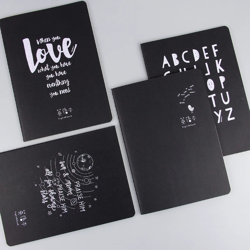 

Black Card Paper Soft Cover Sewing Journal Notebook For English Word Spelling,Compostion