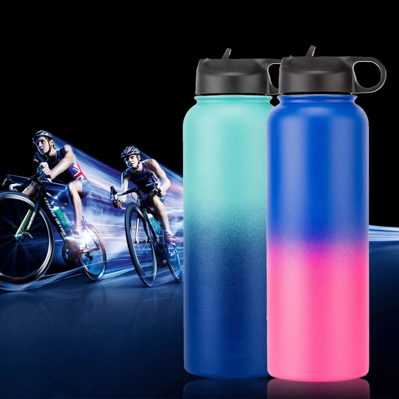 

500/1000/1200ml Stainless Steel Water Bottle Double Wall Vacuum Insulated with Straw Lid Cover for Outdoor Activity