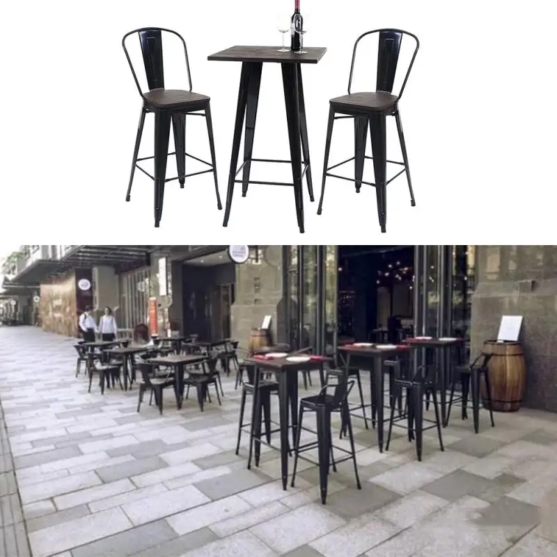 

60*60*92cm High Dining Table Industrial Style Wrought Iron Bar And Kitchen Table Furniture High Wooden Table Design HWC