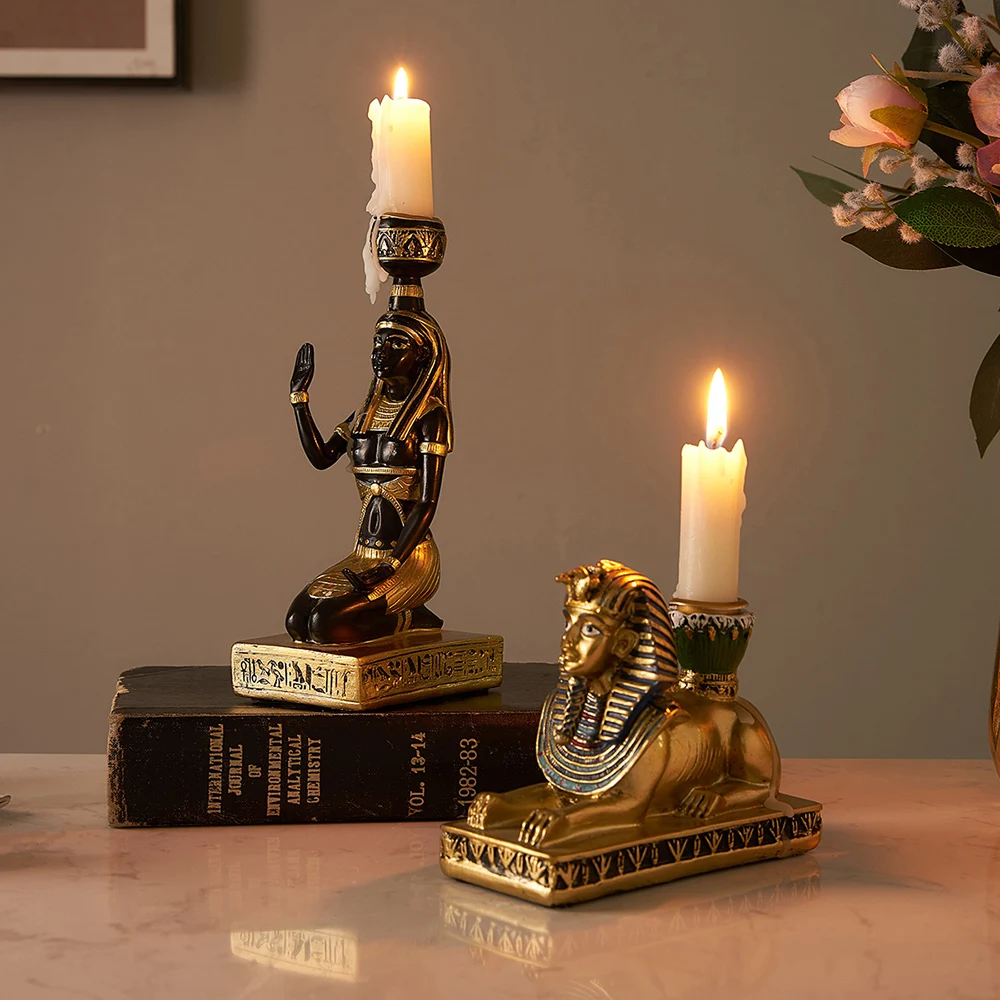 Figurines Candleholder Retro Ancient Egyptian Sphinx Anubis Shape Candlestick Crafts Home Decorative living room Ornaments Gift | Дом и сад