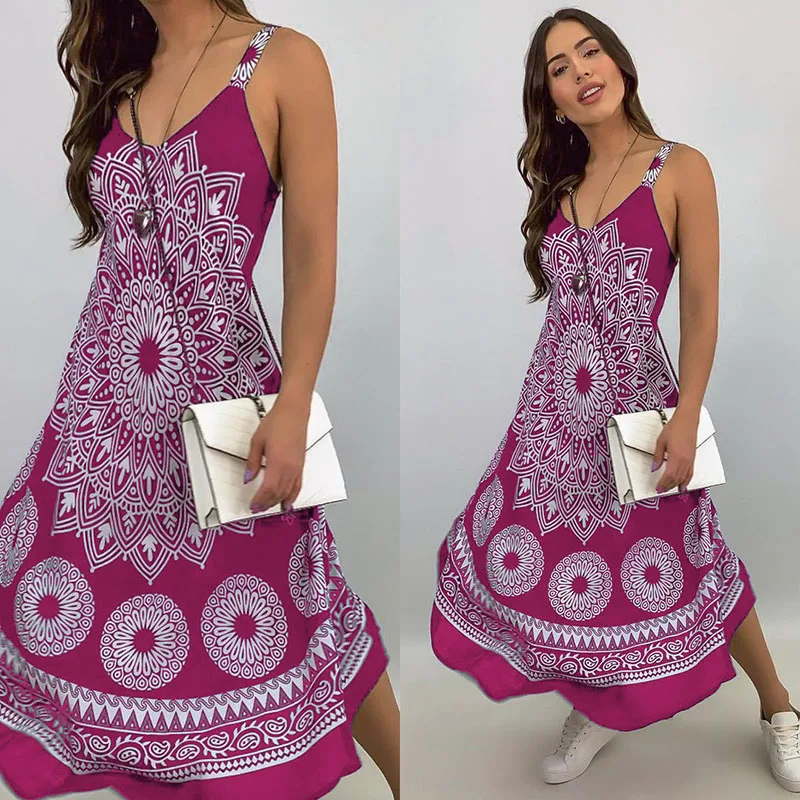 Vestidos Maxi estampados para mujer, vestidos sin mangas con cuello en V, ropa informal a la moda de verano, novedad de 2021