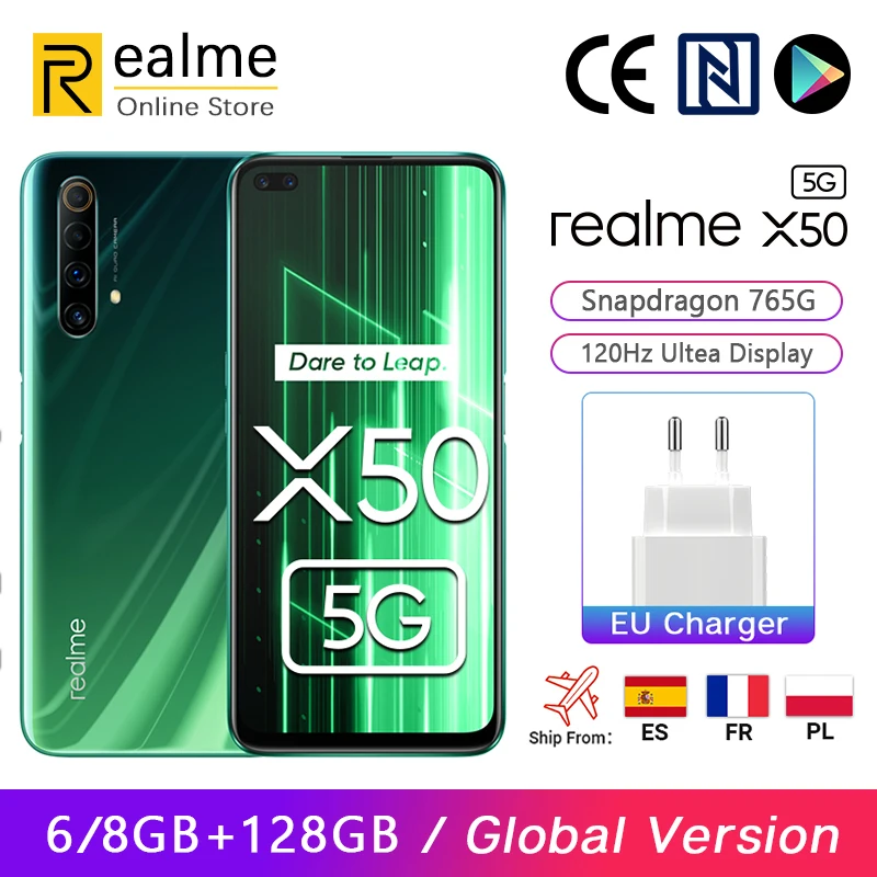 Глобальная версия Realme X50 X 50 5G Смартфон 6 ГБ 128 Snapdragon 765G 6.57 '' 120 Гц Ultra Display 48MP