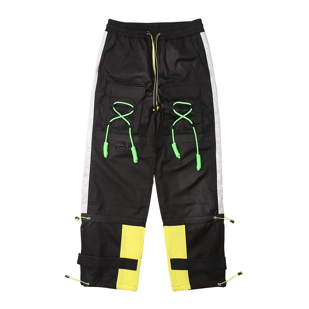 

Chaopai leisure color matching pants functional sports high street strap loose straight sports leisure pants