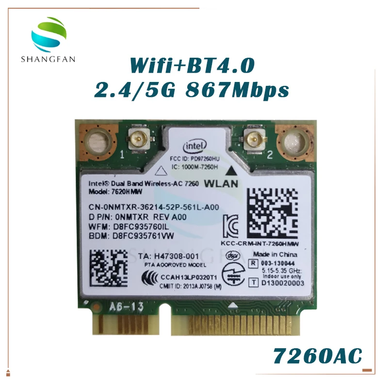Двухдиапазонная Беспроводная плата AC 7260 7260HMW 7260AC 7260HMWAC half Mini PCI e + BT4.0 867 Мбит/с|dual band