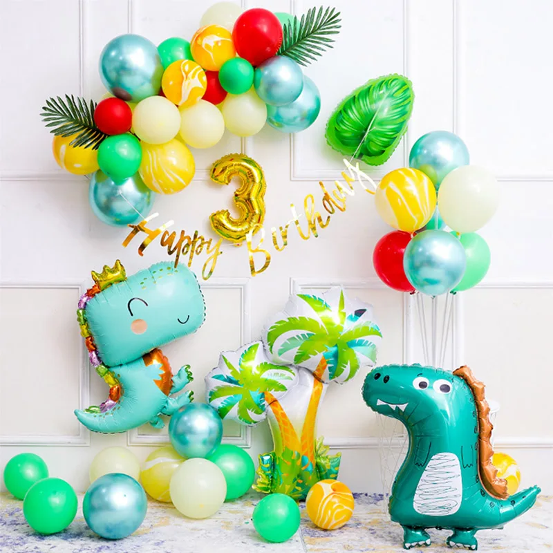 50 stücke Cartoon Dinosaurier Geburtstag Luftballons Sets Palm Bäume Dschungel Tiere Helium Ballon Baby Dusche Geburtstag Party Dekoration