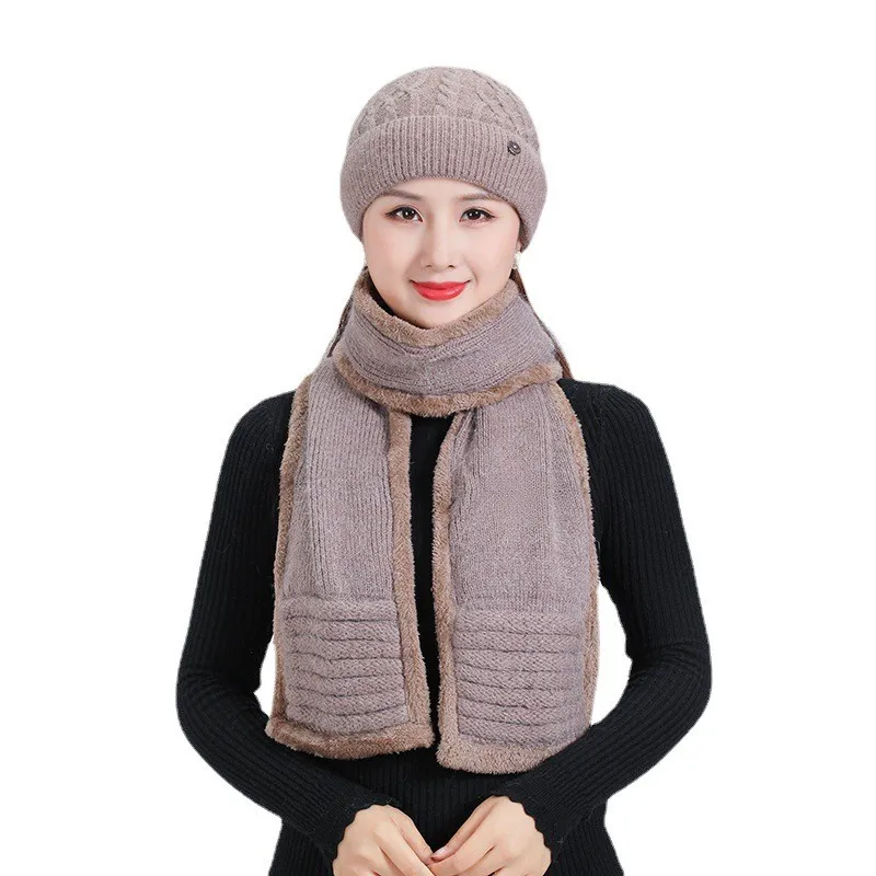 

New Elegant Women Winter Hat Keep Warm Hat Scarf Set Add Fur Lined Hats For Women Casual Rabbit Fur Knitted Hat Headwear