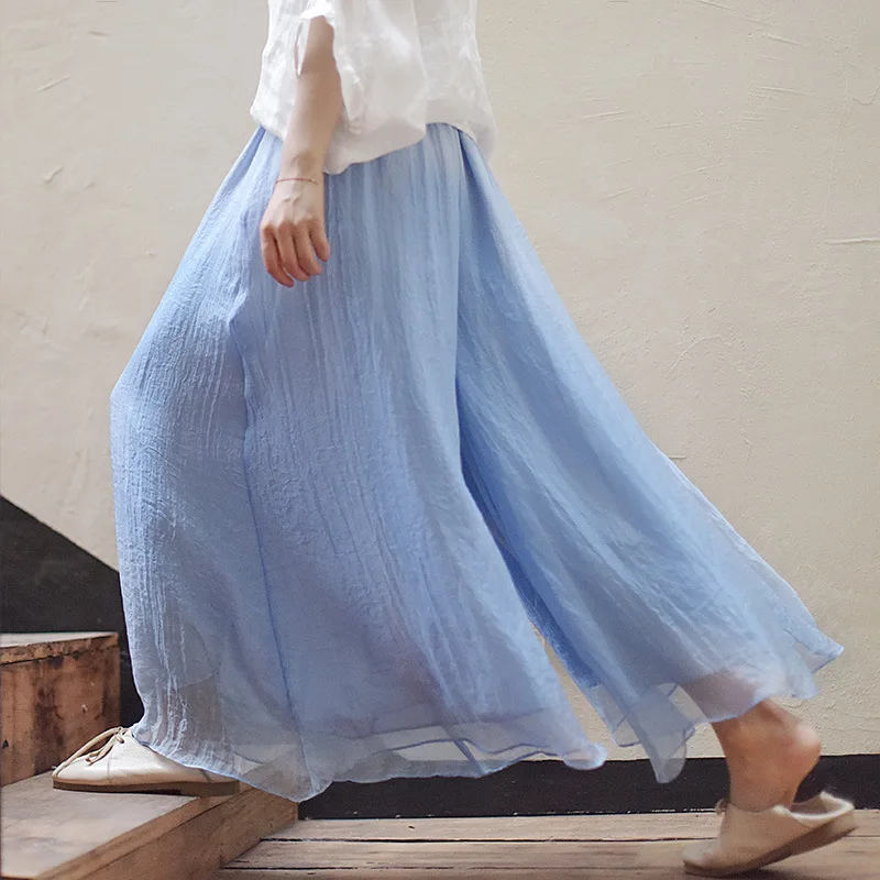 

Women's High Waist Long Wide Leg Pants Culottes Maxi Trousers Summer Casual Lace Up Long Pantalon Loose Flare Pants Streetwear