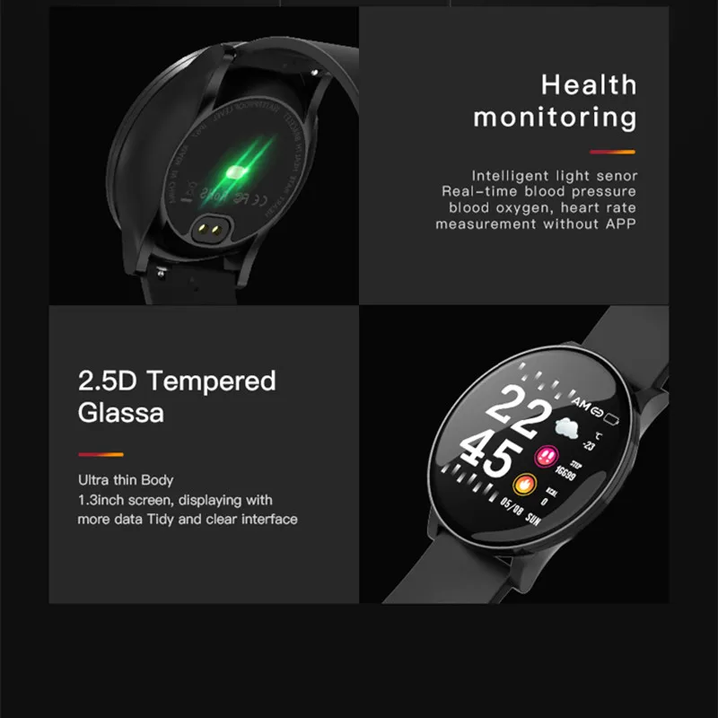 W8 Смарт-часы для мужчин монитор артериального давления пульсометр фитнес-трекер