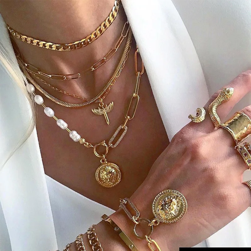 

Bohemia Necklace for Women Multi-layer Necklace Punk Metal Necklace Coin Pendant Necklace Versatile Women Clavicle Chain