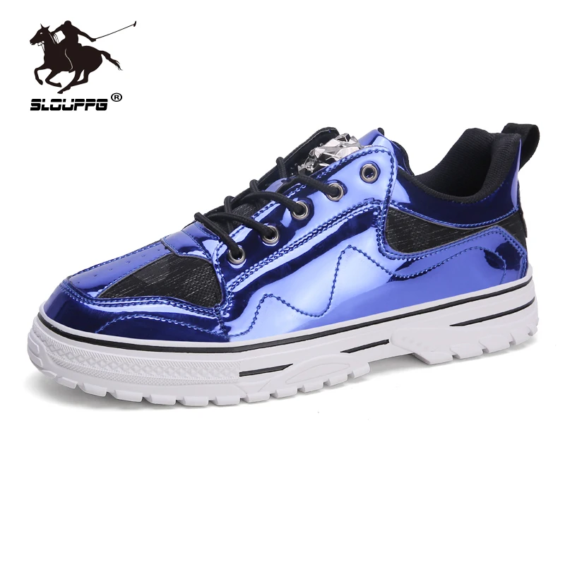 Новая модная повседневная обувь Мужские кроссовки из лакированной кожи Лоферы