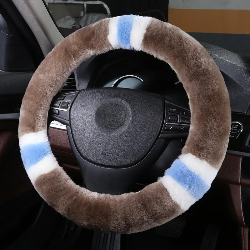 Type 5 Wool True Leather Car Steering Wheel Cover Fit For 36-42 CM 14.2"-16.5" Braid on Steering-Wheel Auto Carpet Winter Warm Soft - Название цвета: Type 5