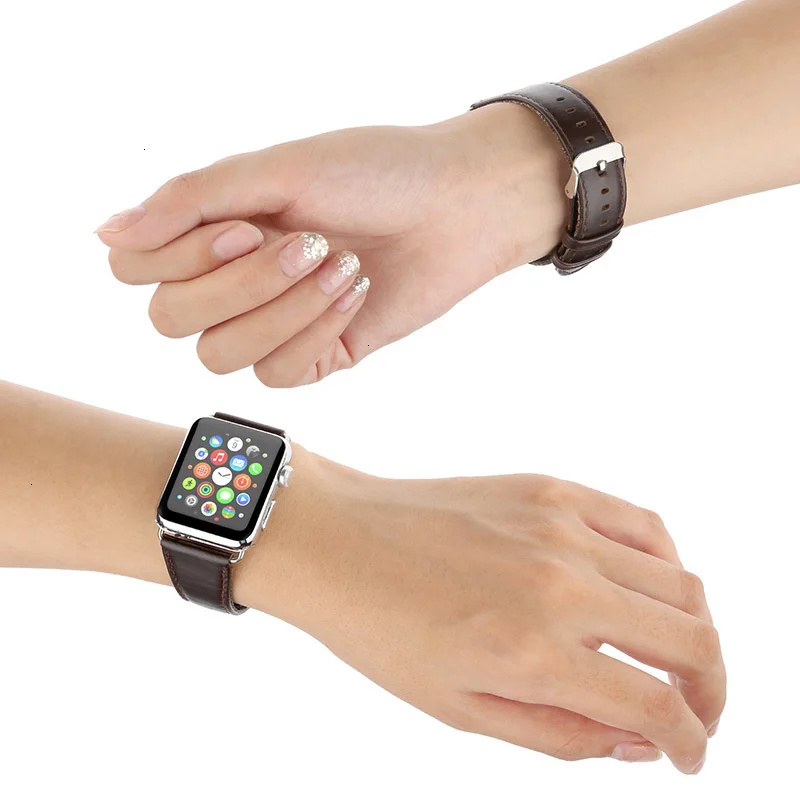 Ремешок из натуральной кожи для Apple Watch 42 мм 38 мм браслет с ретро текстурой Crazy Horse для iWatch все версии коричневый