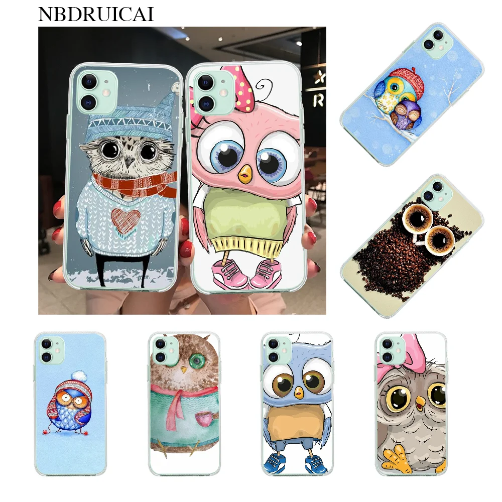 

PENGHUWAN colorful owls Black TPU Soft Rubber Phone Cover for iPhone 11 pro XS MAX 8 7 6 6S Plus X 5S SE XR cover