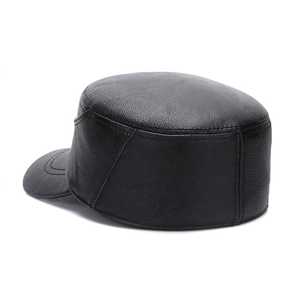 Hot Sale Winter Men Real Cowhide Leather Military Hats male 100% Genuine Cow Caps Fashion Top Flat Cap |
