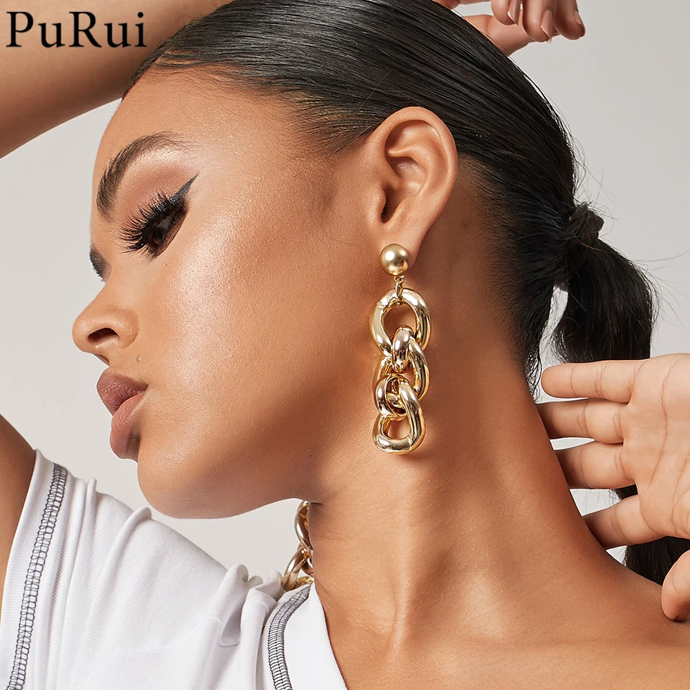 

Fashion Geometric Drop Earring for Women Punk Style Thick Link Chain Dangle Earrings Knot Pendant Long Bar Disc Earring Jewelry