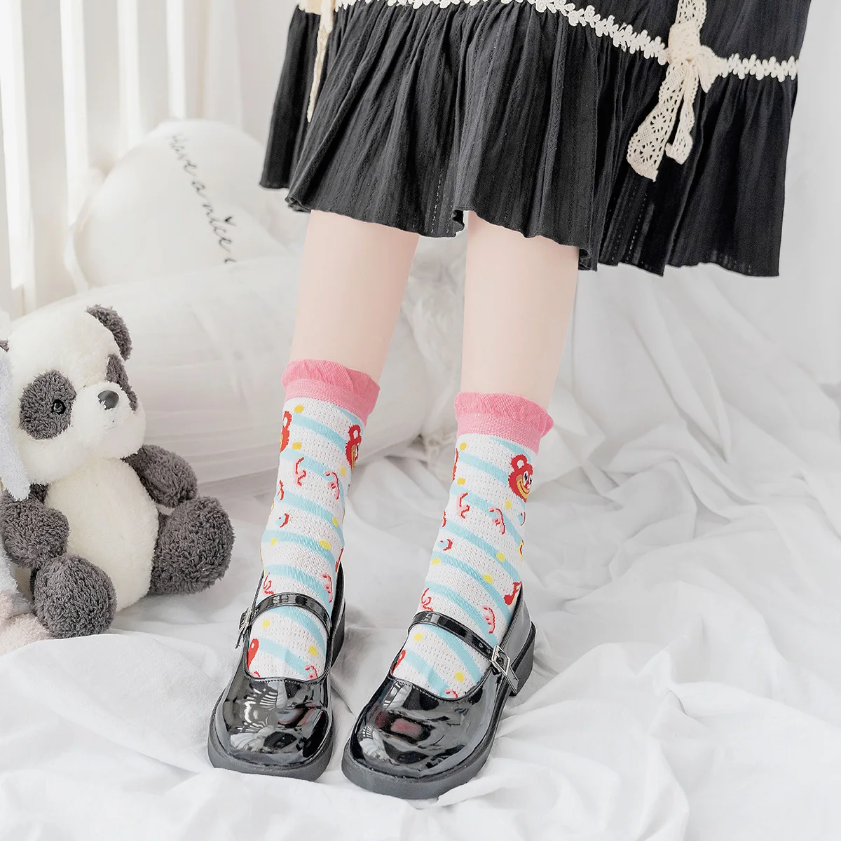

Cotton Childlike Little Bear Jacquard Short Socks Women Cute Laciness Wave Point Short Tube Socks Girl Japanese ins Style Kawaii