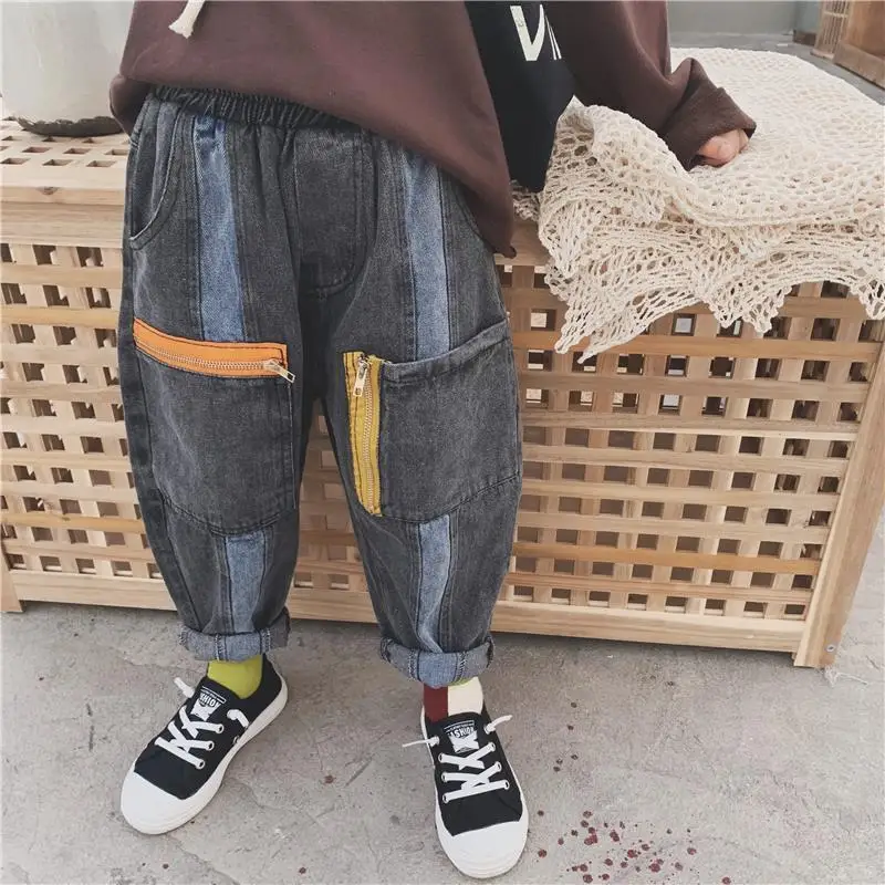 Boys Jeans 2020 New Autumn Casual Pants Trendy Version Stitching Small And Medium Vhildren's Loose Long Trend | Мать и ребенок