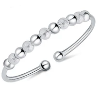 silver lucky beads bangles pulseira open cuff bracelets bangles for women jewelry pulcerasy brazaletes mujer