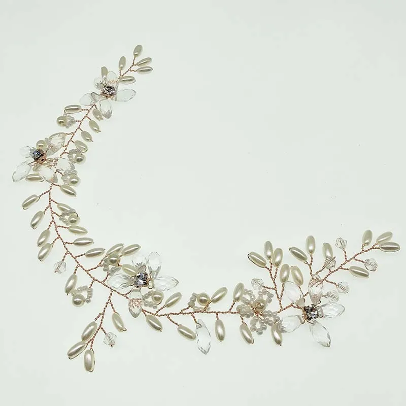 Повязка на голову SLBRIDAL с золотыми кристаллами стразами жемчугом цветами и