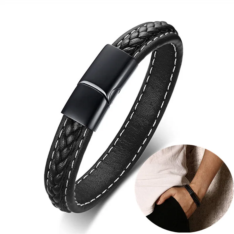 Мужские классические плетеные браслеты из натуральной кожи на заказ подарок для