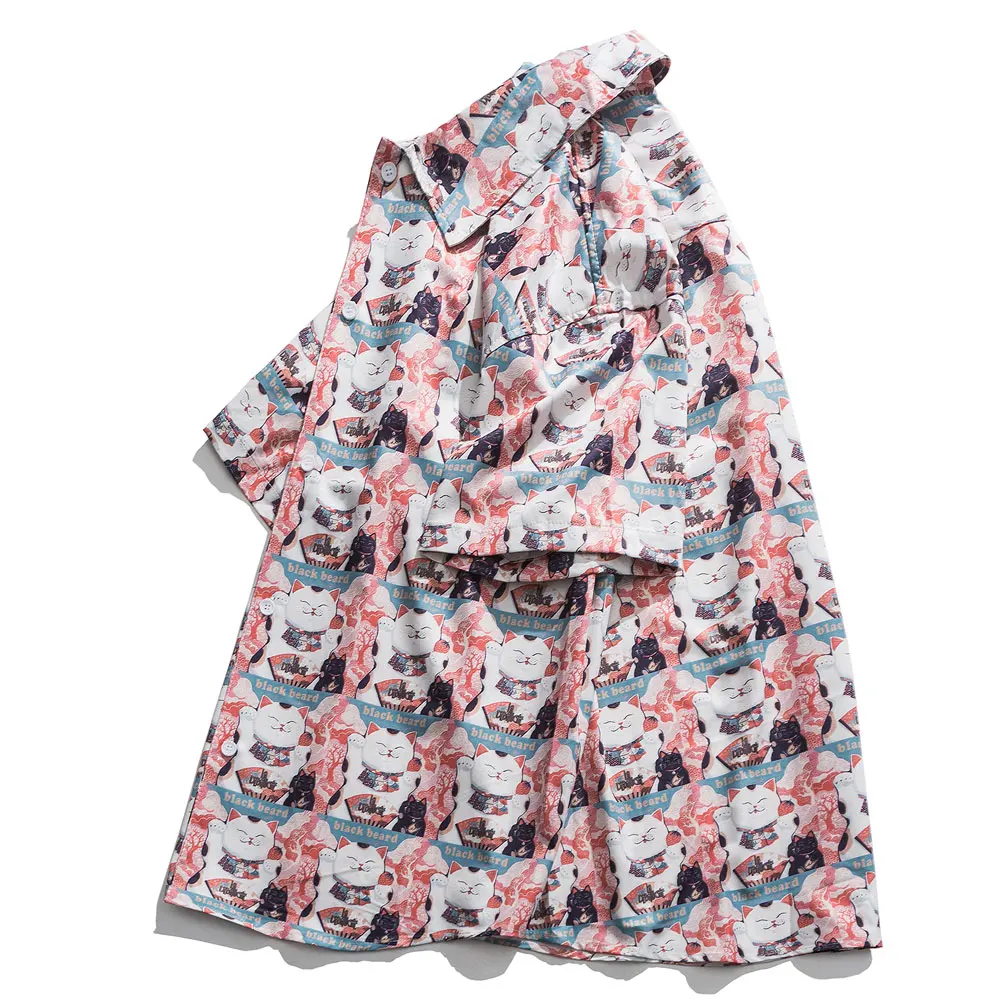Женские рубашки блузки Harajuku Lucky Cats с принтом мужские тонкие коротким рукавом в
